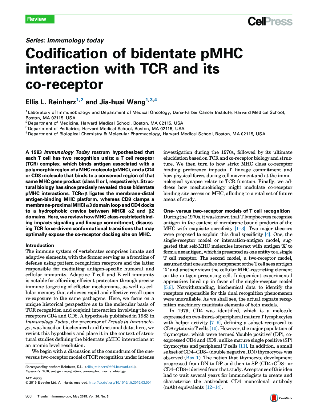 Codification of bidentate pMHC interaction with TCR and its co-receptor