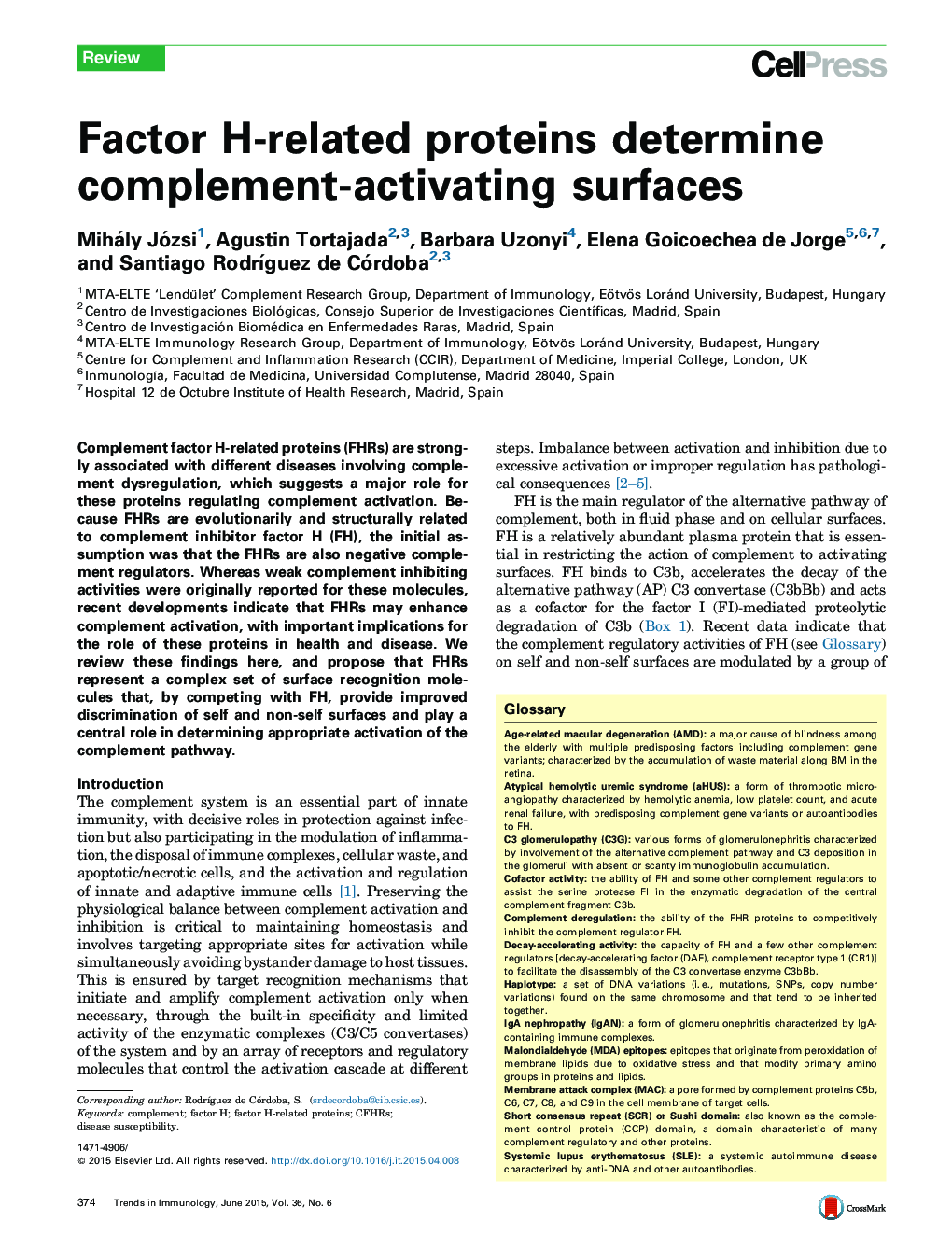 Factor H-related proteins determine complement-activating surfaces