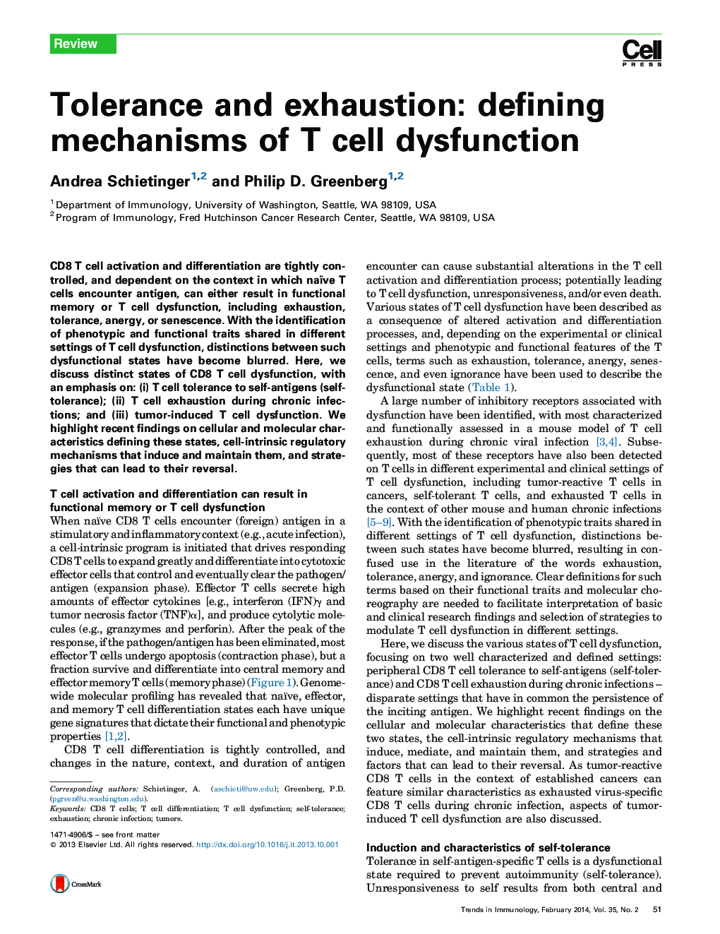 Tolerance and exhaustion: defining mechanisms of T cell dysfunction