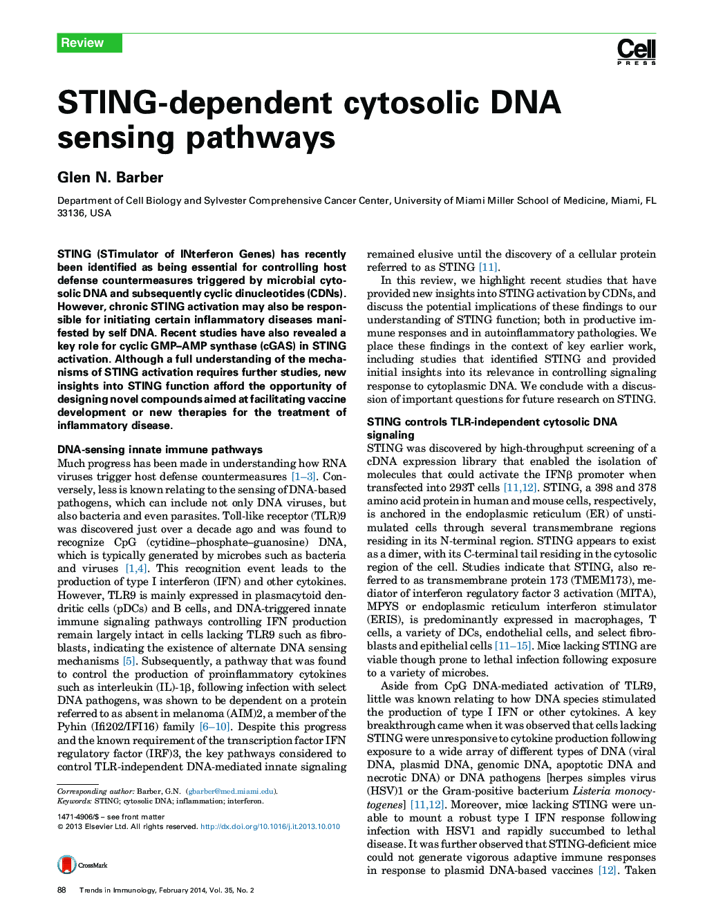 STING-dependent cytosolic DNA sensing pathways