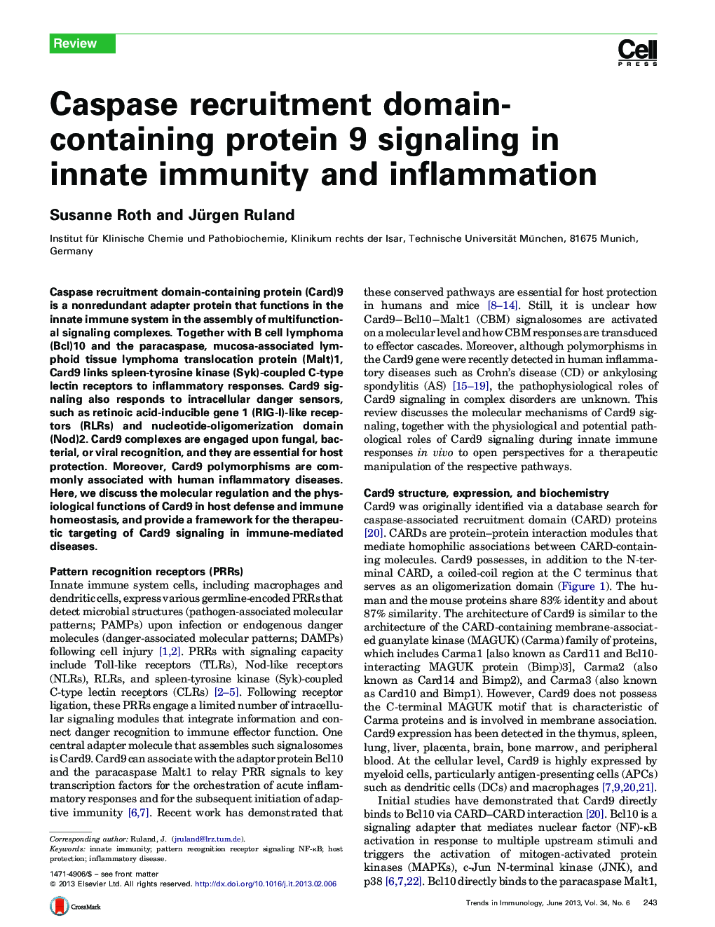 Caspase recruitment domain-containing protein 9 signaling in innate immunity and inflammation