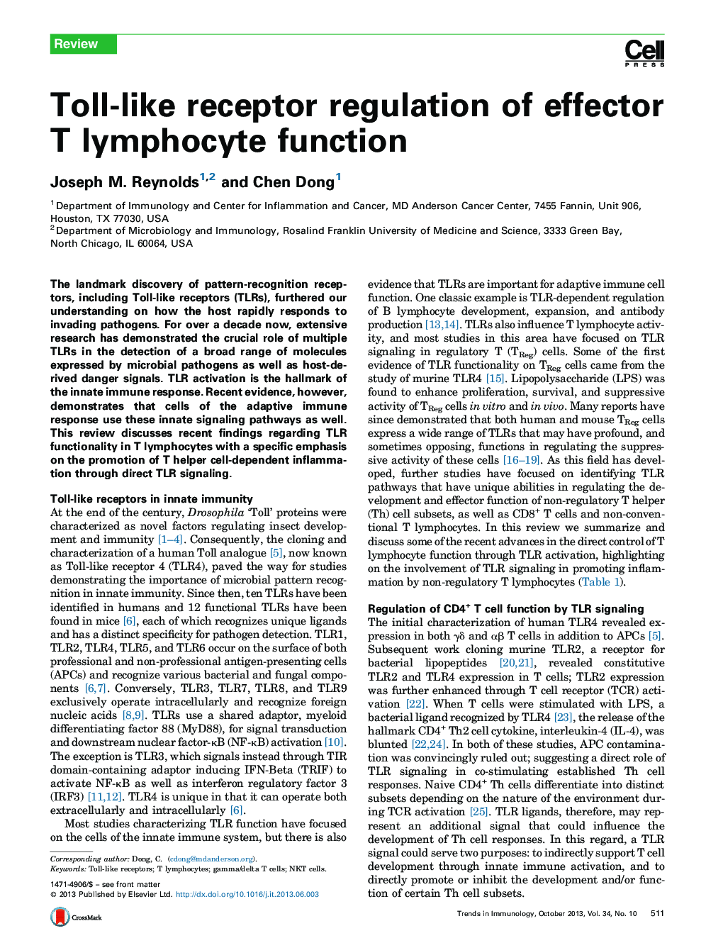 Toll-like receptor regulation of effector T lymphocyte function