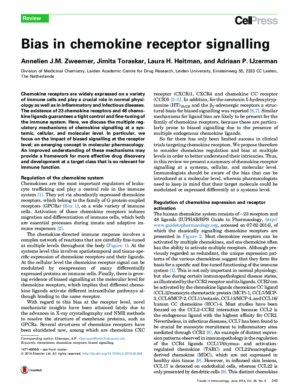 Bias in chemokine receptor signalling