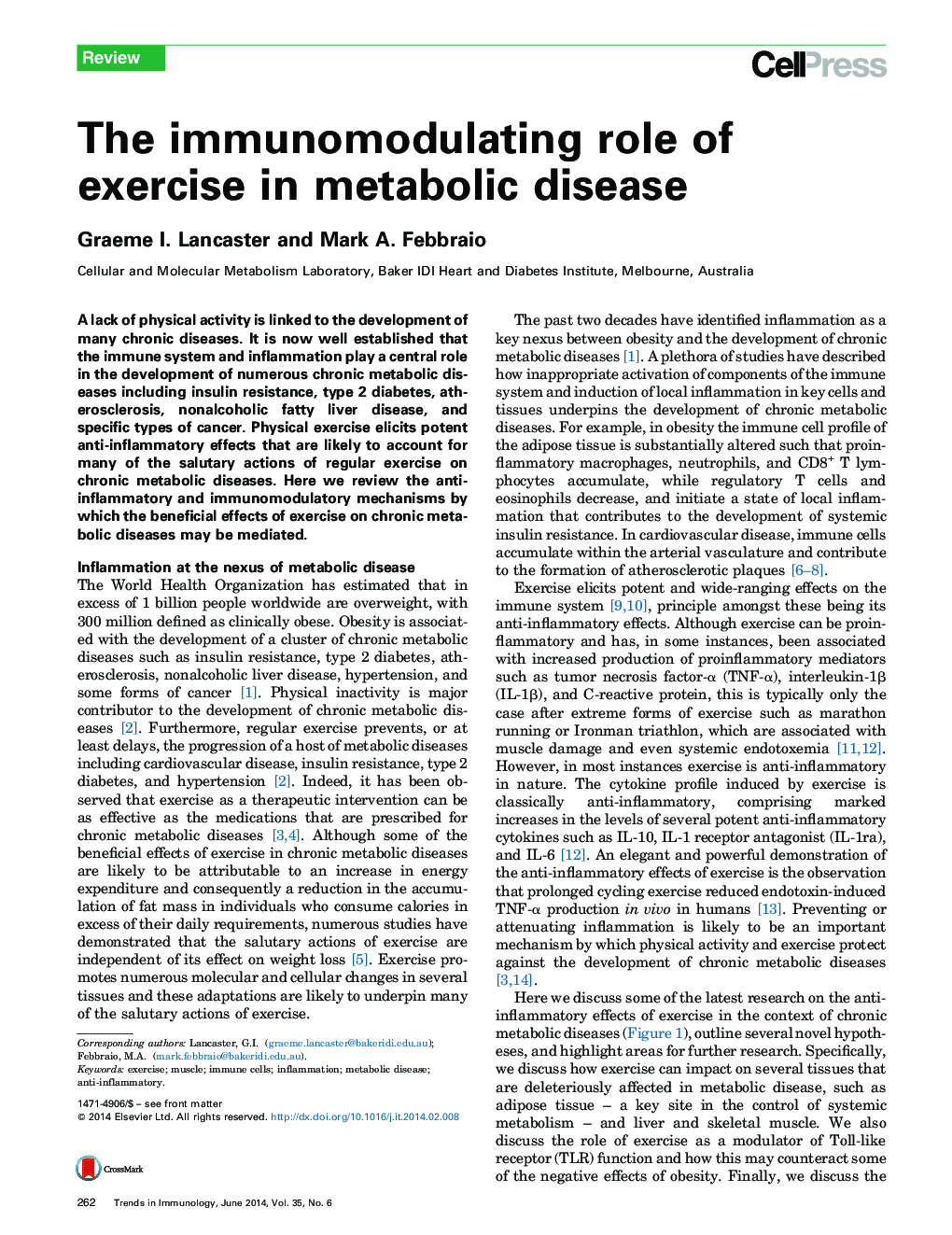 نقش ایمن سازی در ورزش در بیماری متابولیک 