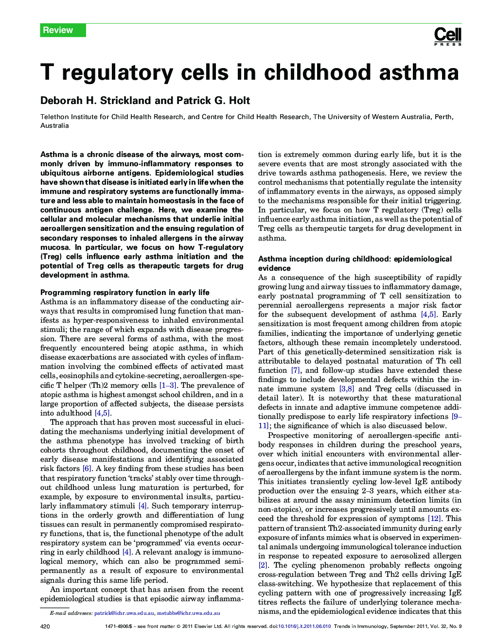 T regulatory cells in childhood asthma