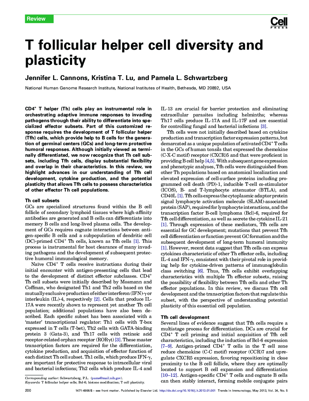 T follicular helper cell diversity and plasticity