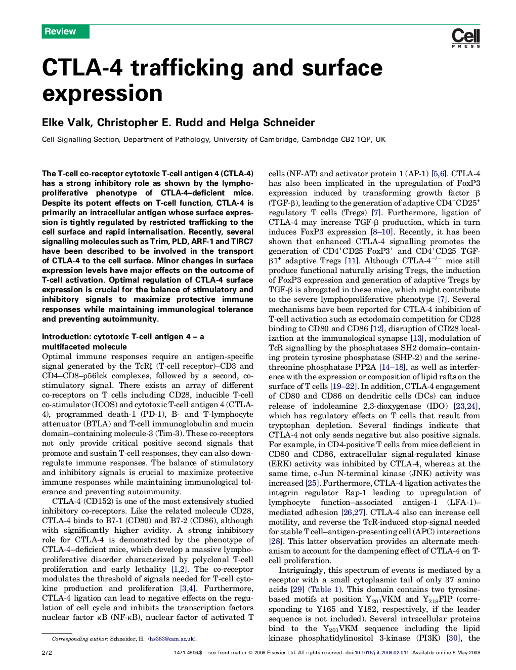 CTLA-4 trafficking and surface expression