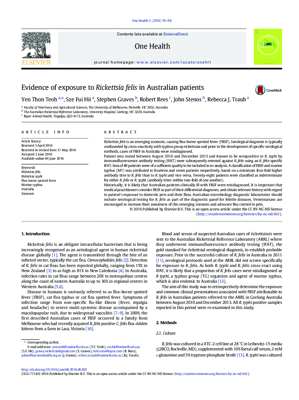 مدارک و شواهد از قرار گرفتن در معرض ریکتزیا Felis در بیماران استرالیایی