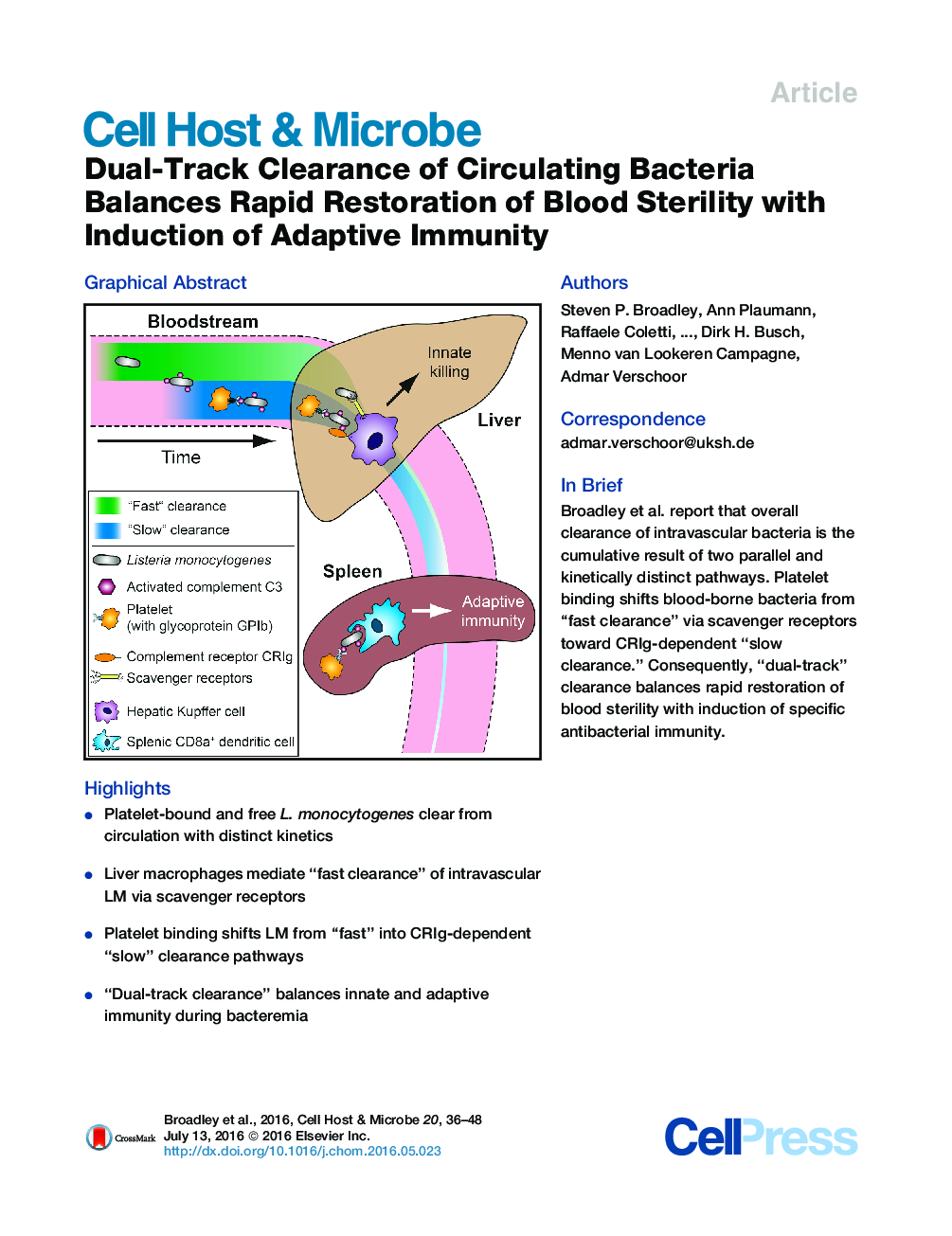 Dual-Track Clearance of Circulating Bacteria Balances Rapid Restoration of Blood Sterility with Induction of Adaptive Immunity