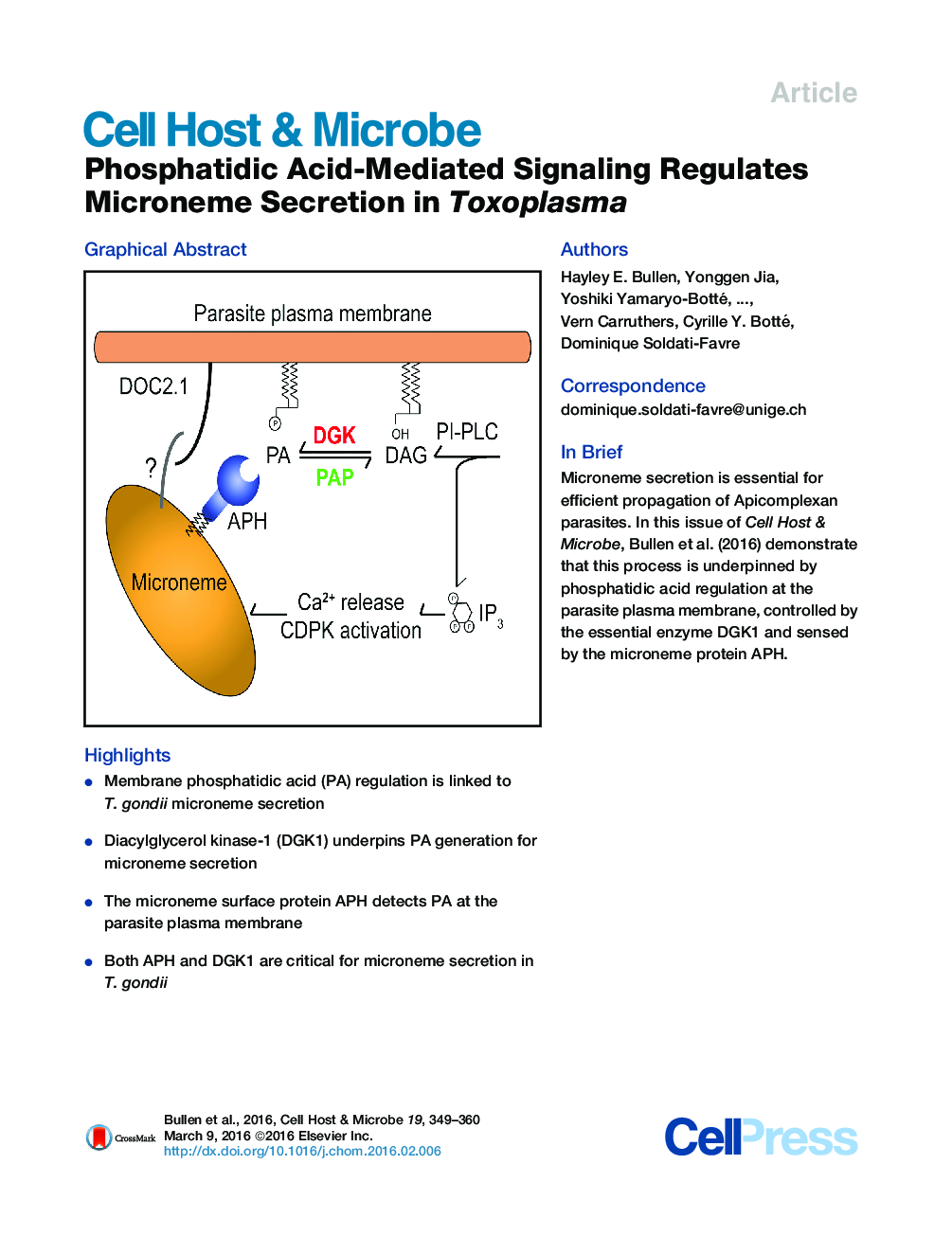 Phosphatidic Acid-Mediated Signaling Regulates Microneme Secretion in Toxoplasma