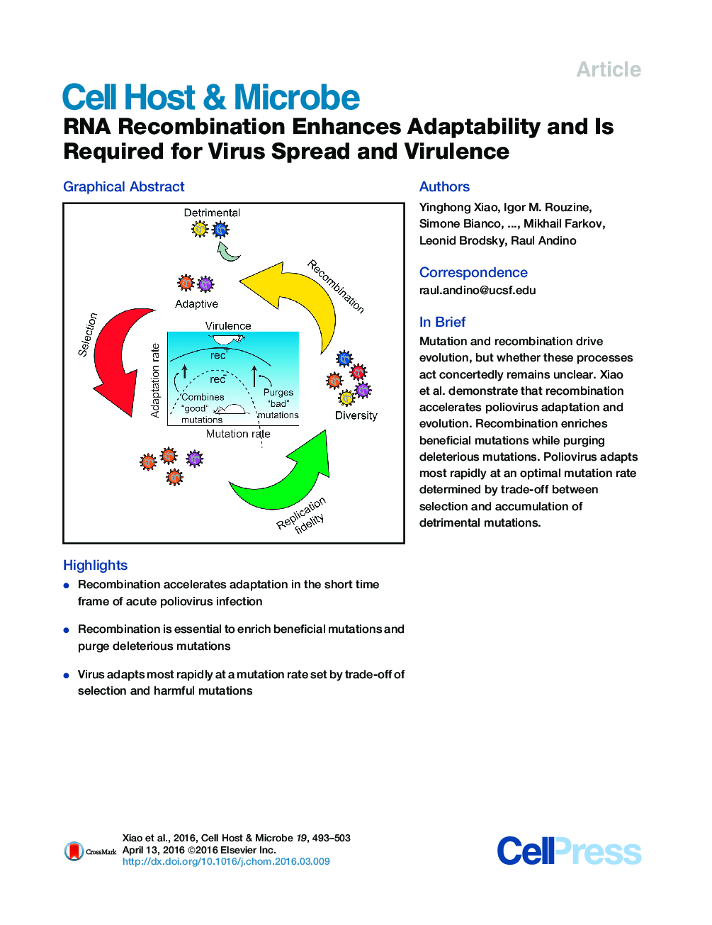 RNA Recombination Enhances Adaptability and Is Required for Virus Spread and Virulence