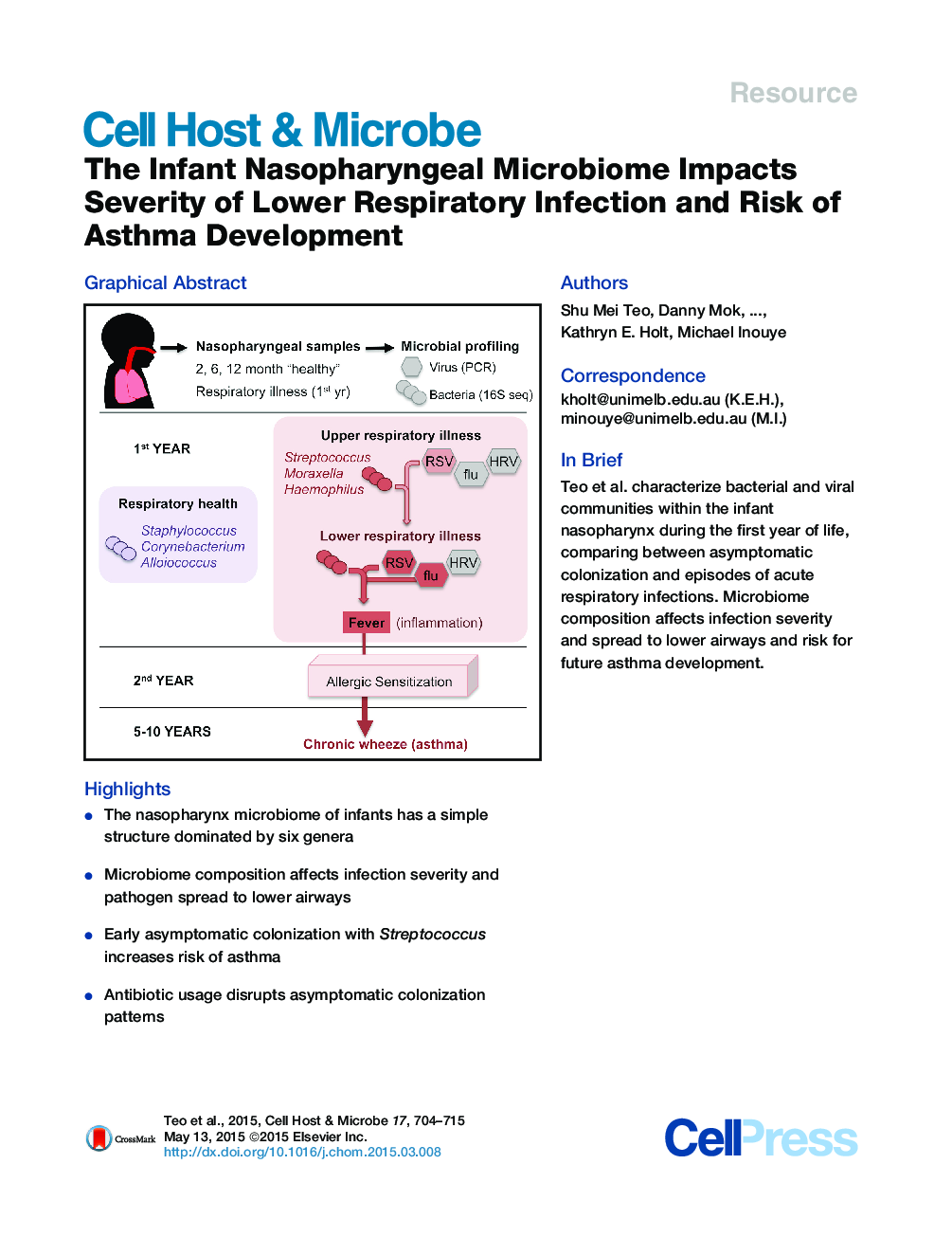 میکروبیوم نوزادان نازوفارنکس اثرات شدید عفونت های تنفسی پایین و خطر توسعه آسم 