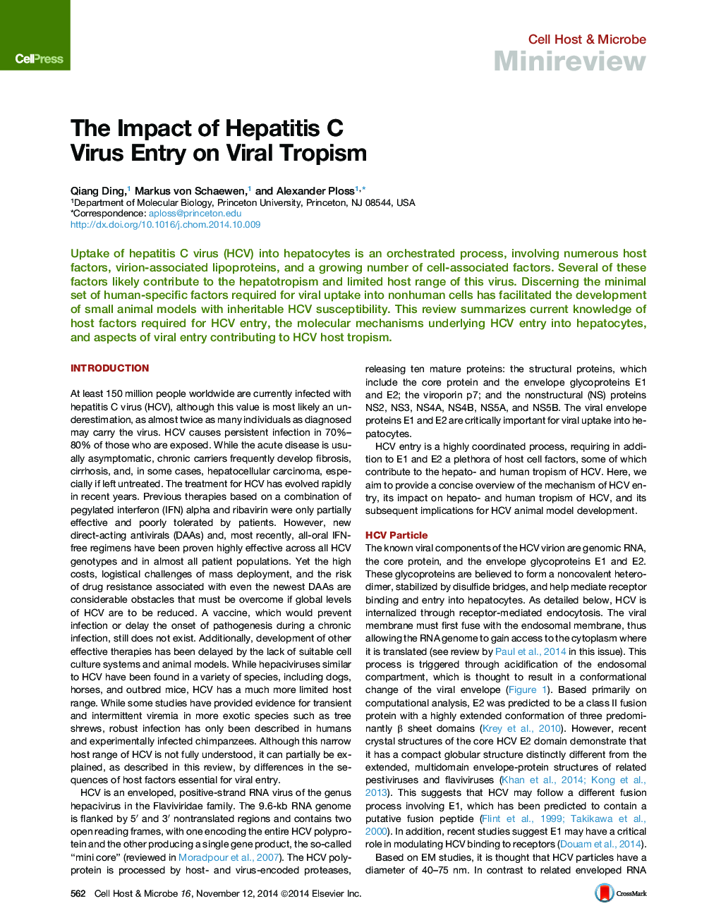 The Impact of Hepatitis C Virus Entry on Viral Tropism