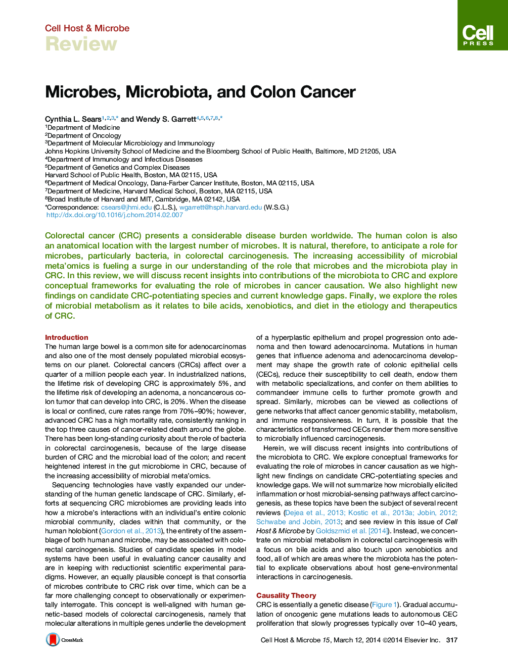 Microbes, Microbiota, and Colon Cancer