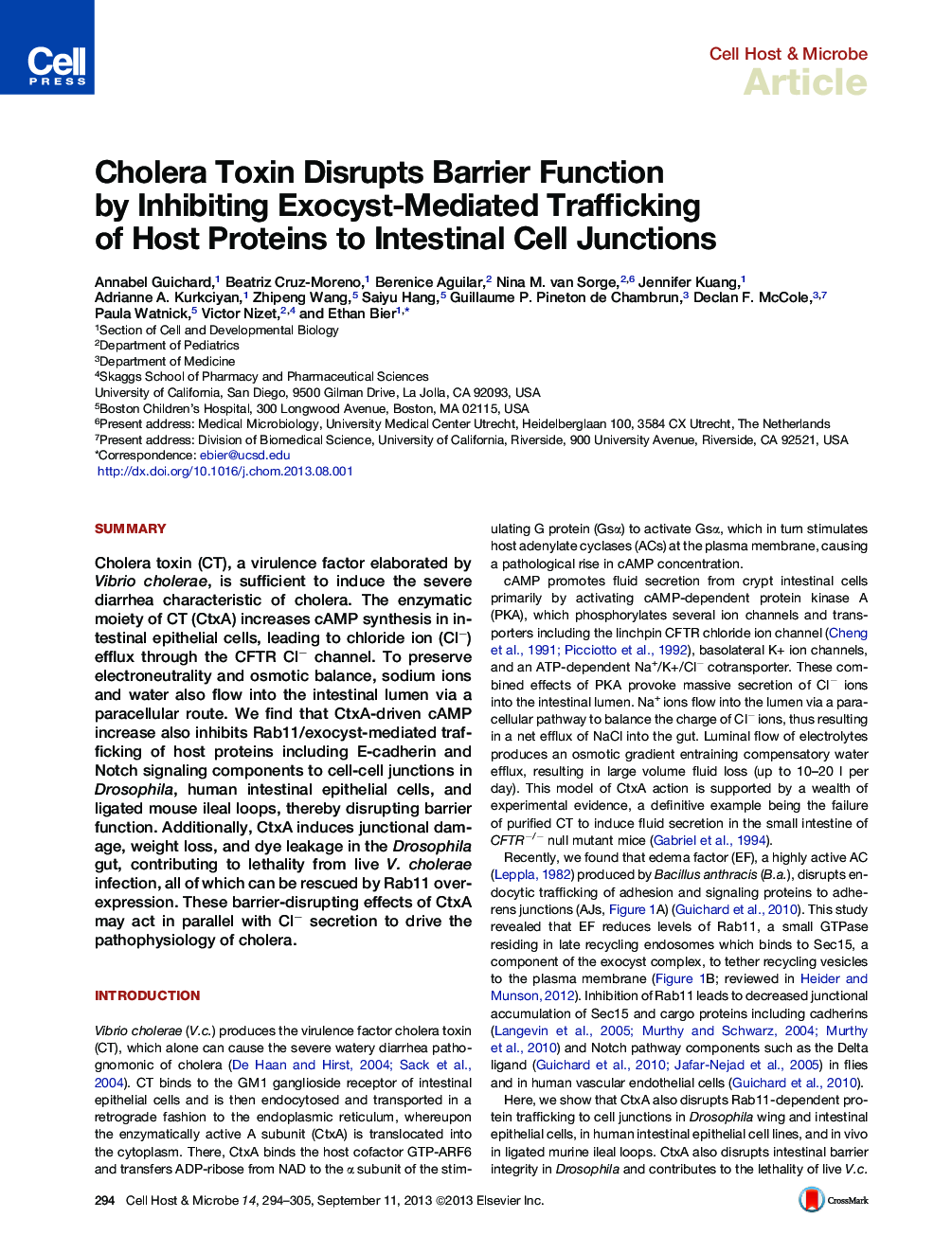 Cholera Toxin Disrupts Barrier Function by Inhibiting Exocyst-Mediated Trafficking of Host Proteins to Intestinal Cell Junctions