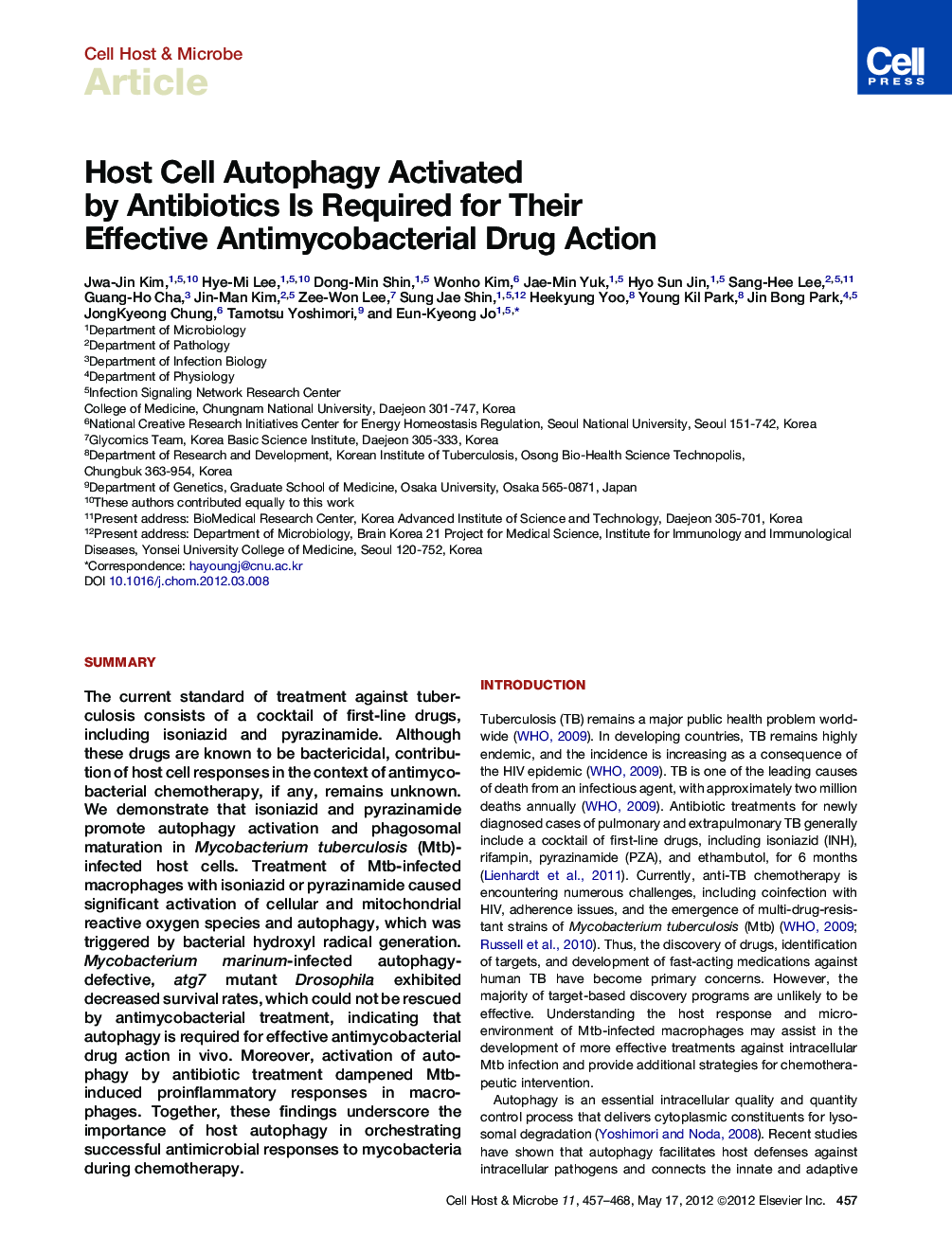 Host Cell Autophagy Activated by Antibiotics Is Required for Their Effective Antimycobacterial Drug Action