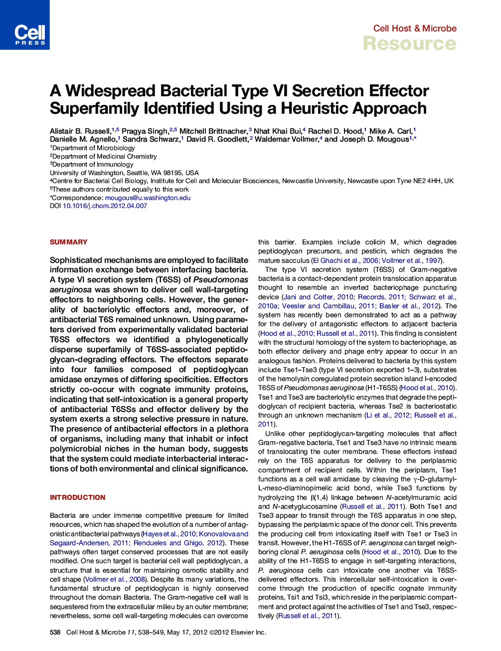 A Widespread Bacterial Type VI Secretion Effector Superfamily Identified Using a Heuristic Approach