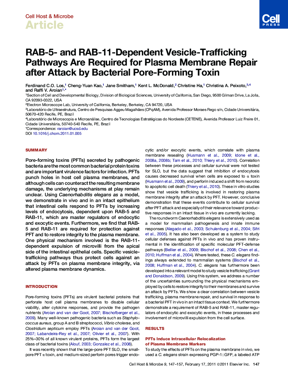 RAB-5- and RAB-11-Dependent Vesicle-Trafficking Pathways Are Required for Plasma Membrane Repair after Attack by Bacterial Pore-Forming Toxin