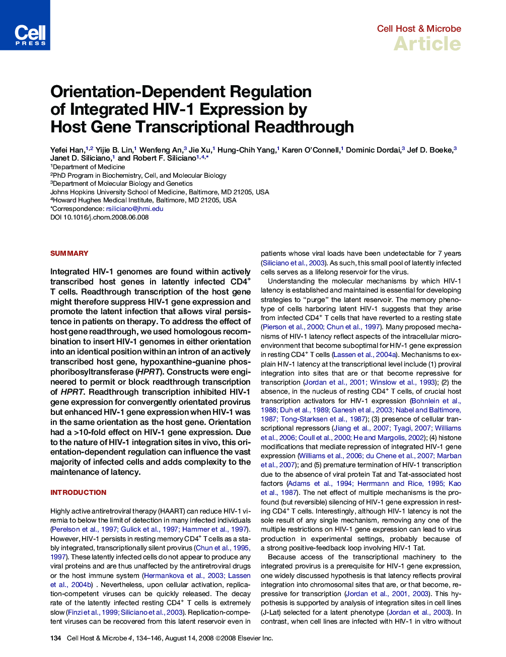 Orientation-Dependent Regulation of Integrated HIV-1 Expression by Host Gene Transcriptional Readthrough