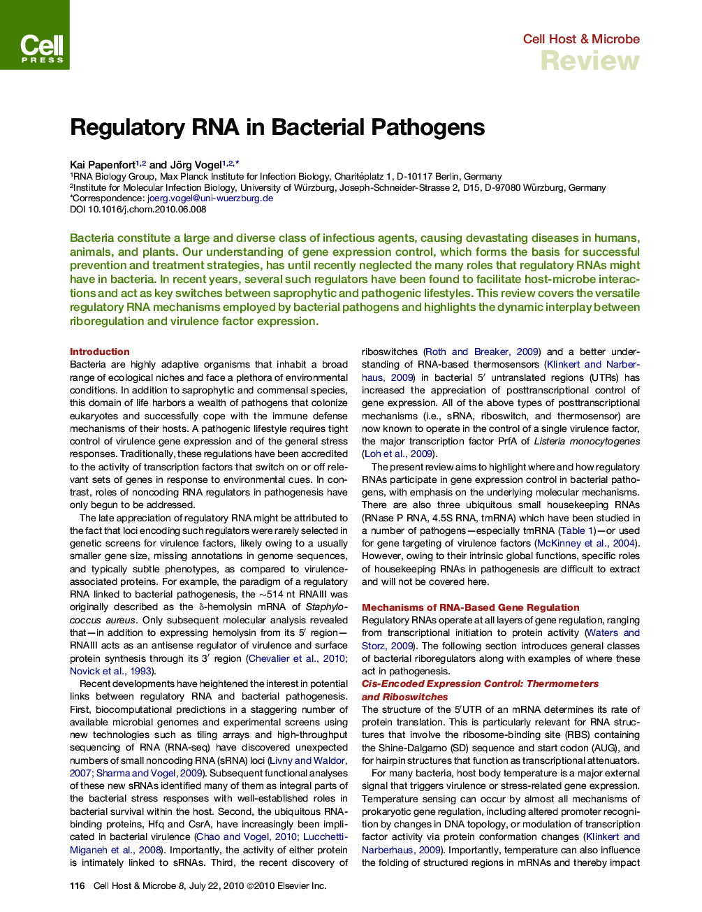 Regulatory RNA in Bacterial Pathogens