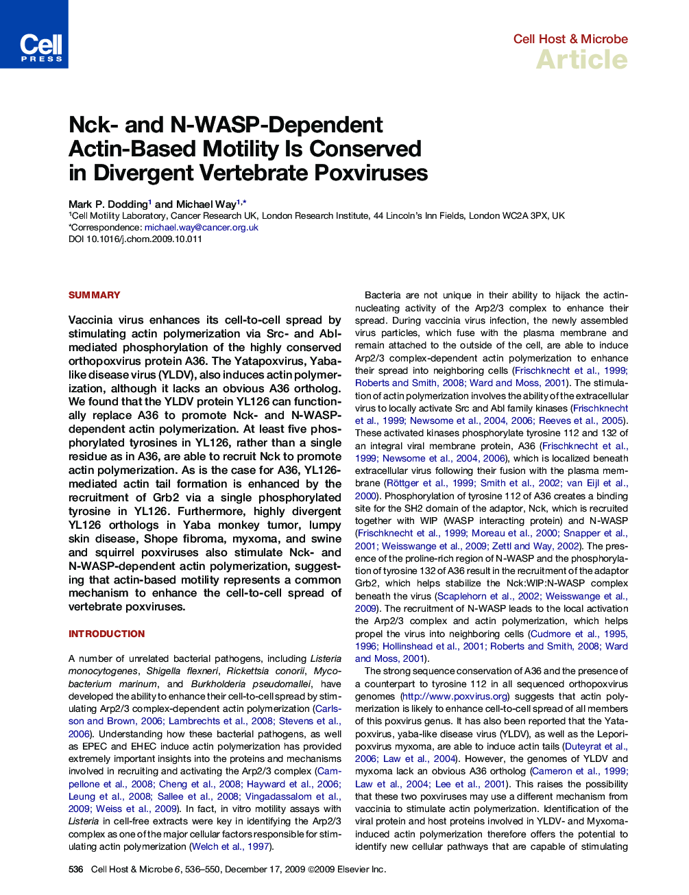 Nck- and N-WASP-Dependent Actin-Based Motility Is Conserved in Divergent Vertebrate Poxviruses