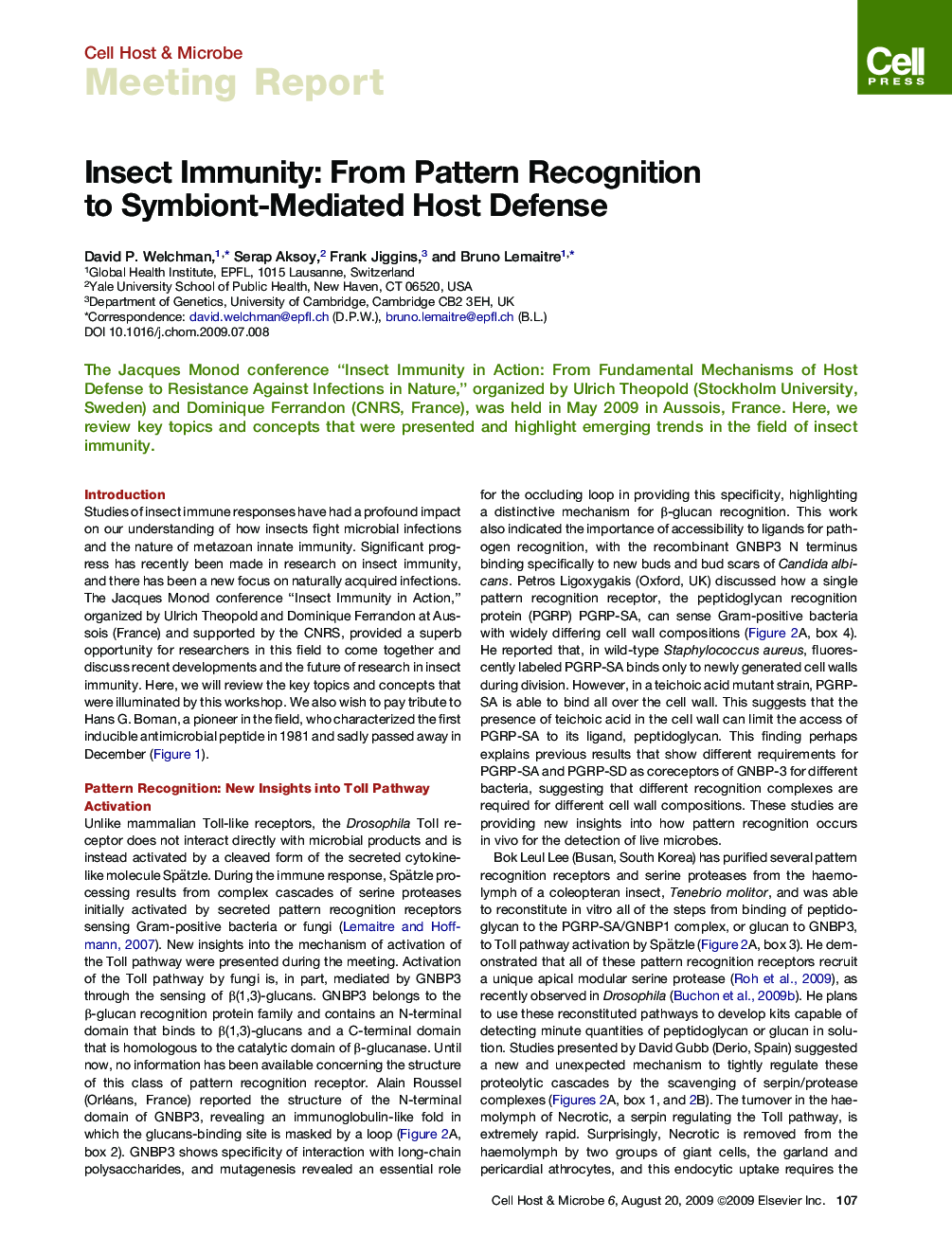 Insect Immunity: From Pattern Recognition to Symbiont-Mediated Host Defense