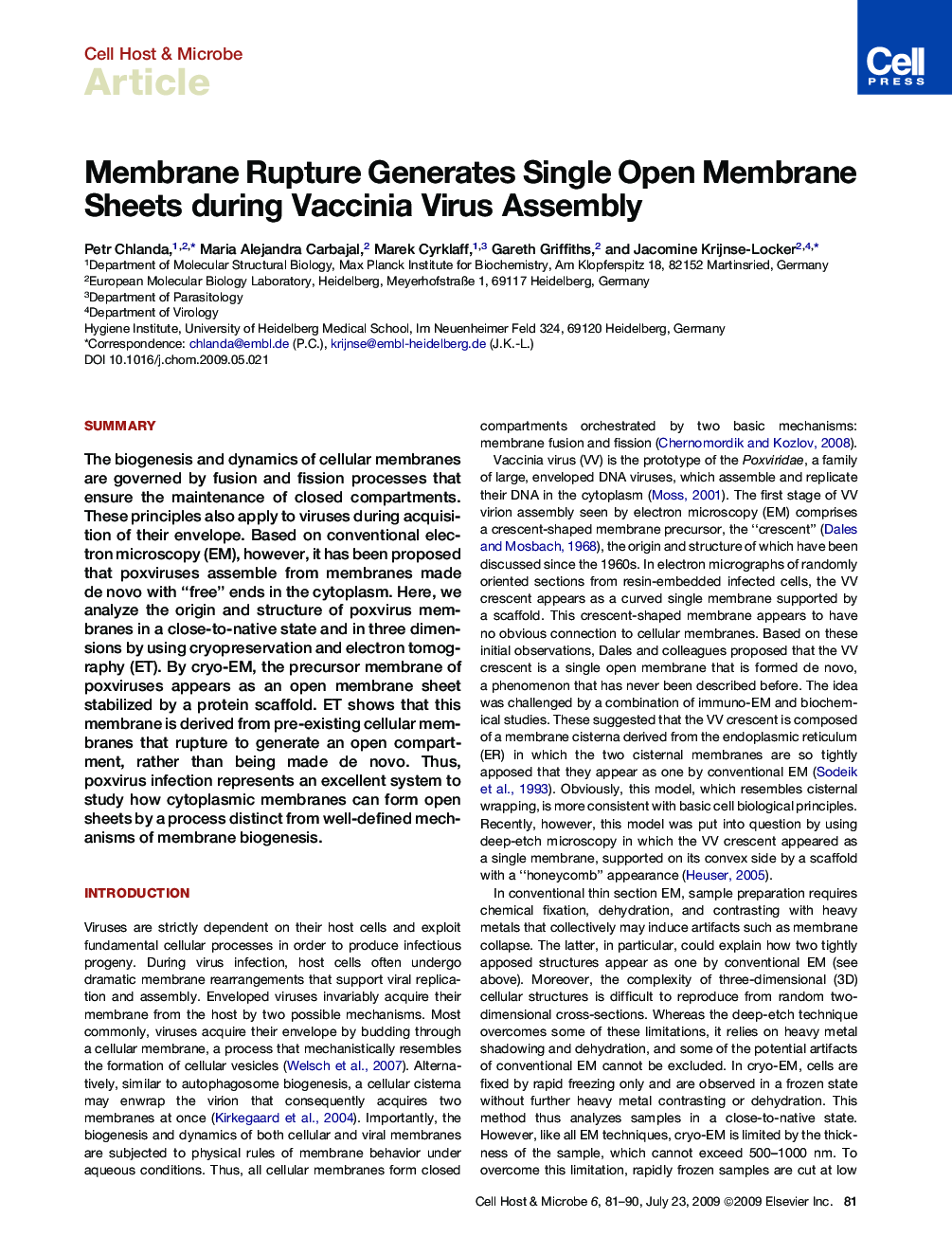 Membrane Rupture Generates Single Open Membrane Sheets during Vaccinia Virus Assembly