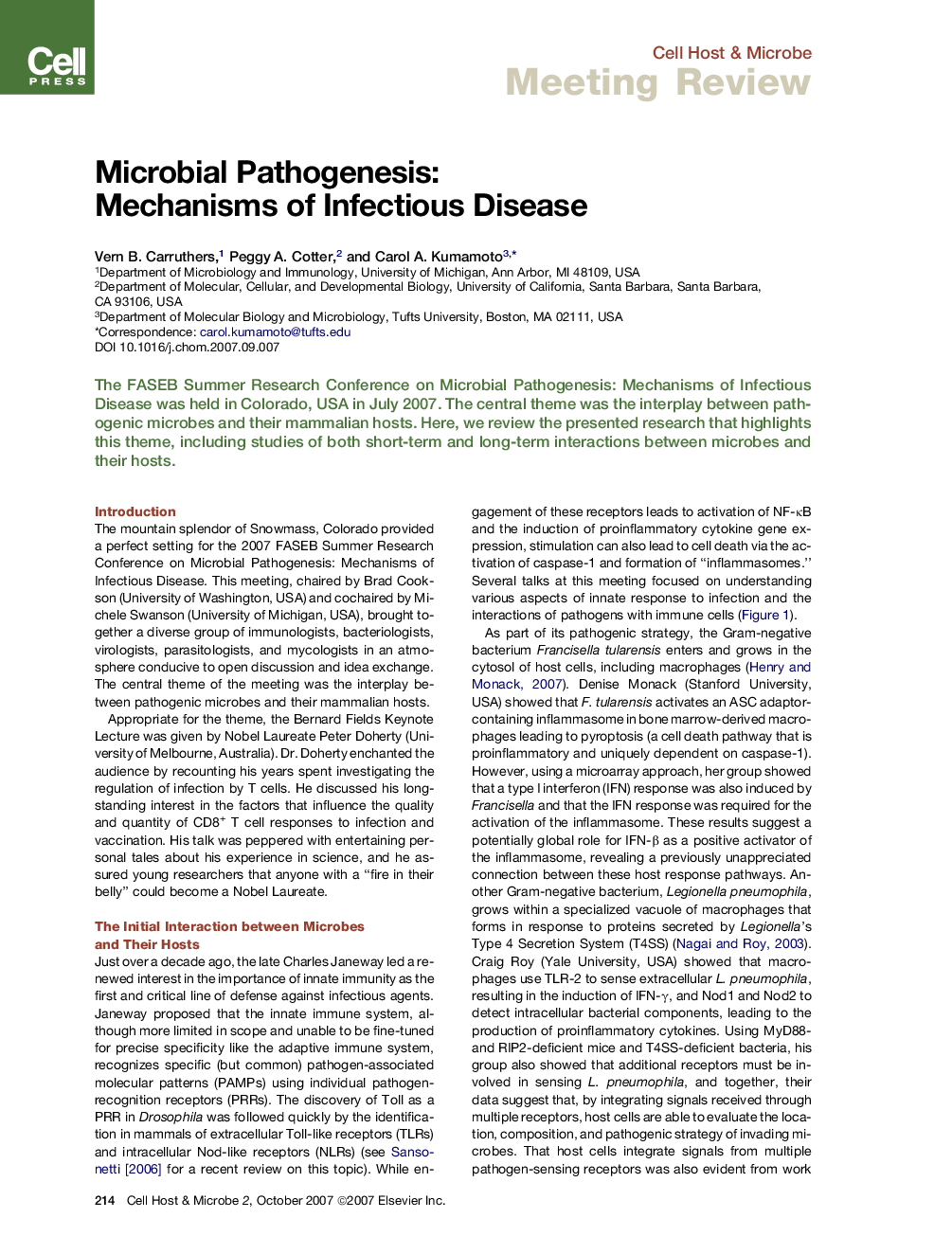 Microbial Pathogenesis: Mechanisms of Infectious Disease