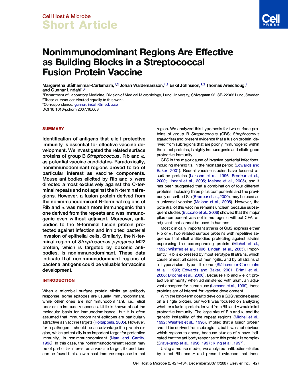 Nonimmunodominant Regions Are Effective as Building Blocks in a Streptococcal Fusion Protein Vaccine