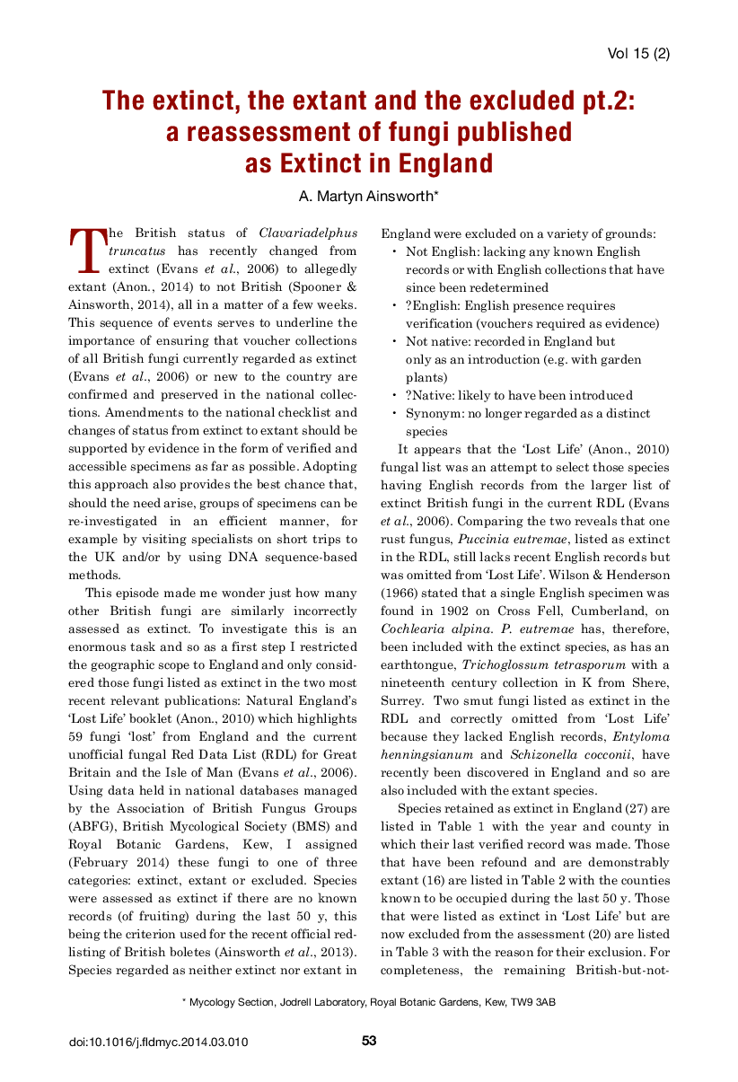 The extinct, the extant and the excluded pt.2: A reassessment of fungi published as Extinct in England