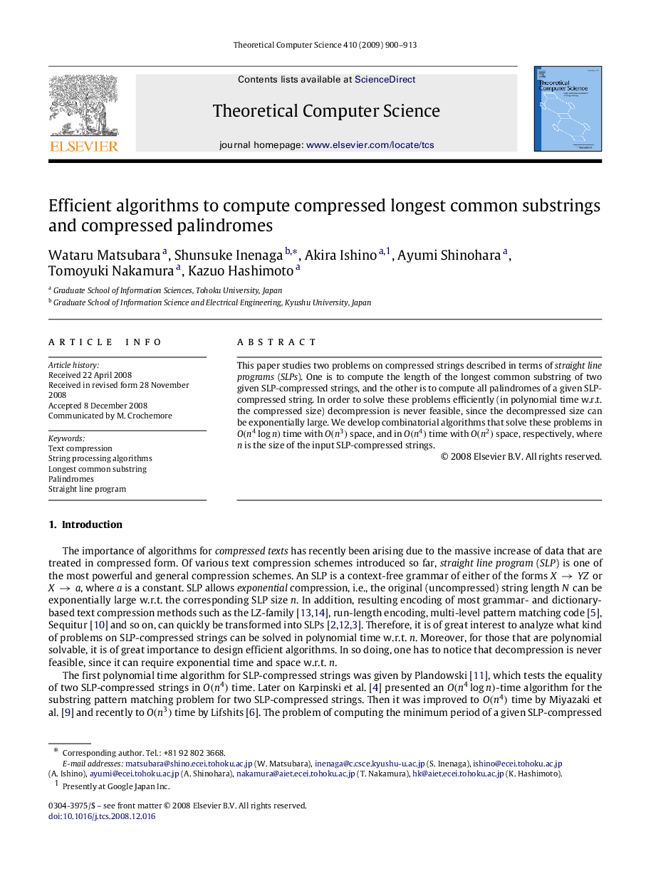 Efficient algorithms to compute compressed longest common substrings and compressed palindromes