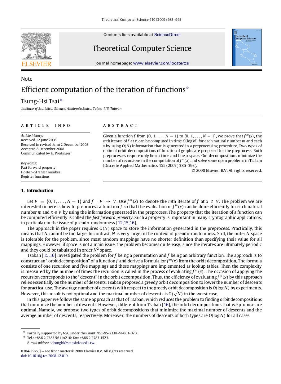 Efficient computation of the iteration of functions 