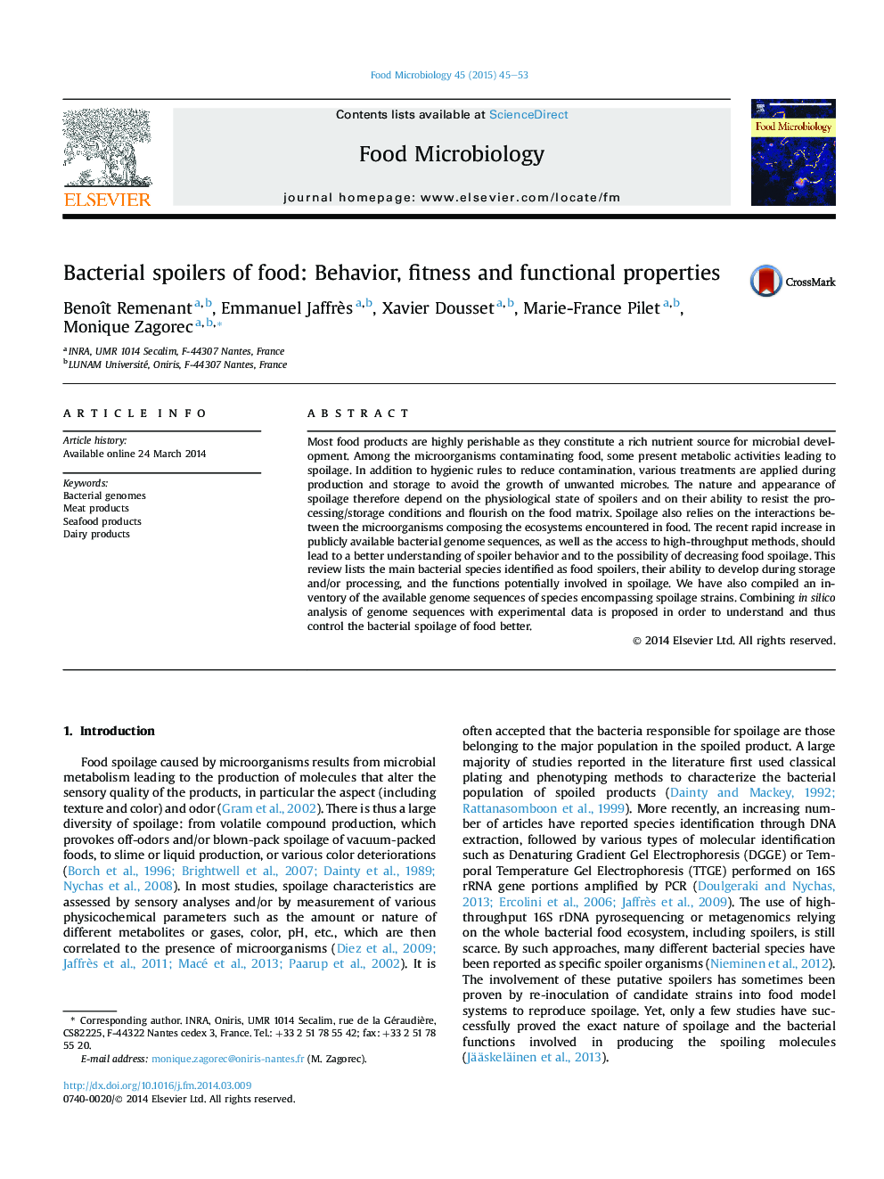 Bacterial spoilers of food: Behavior, fitness and functional properties