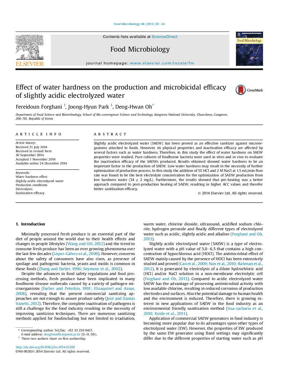 Effect of water hardness on the production and microbicidal efficacy of slightly acidic electrolyzed water