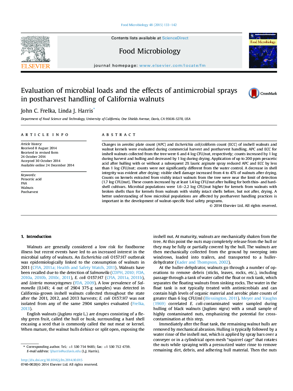 ارزیابی بارهای میکروبی و اثرات ضد اسپاسم ضد میکروبی در دوران پس از زایمان از گردو کالیفرنیا 