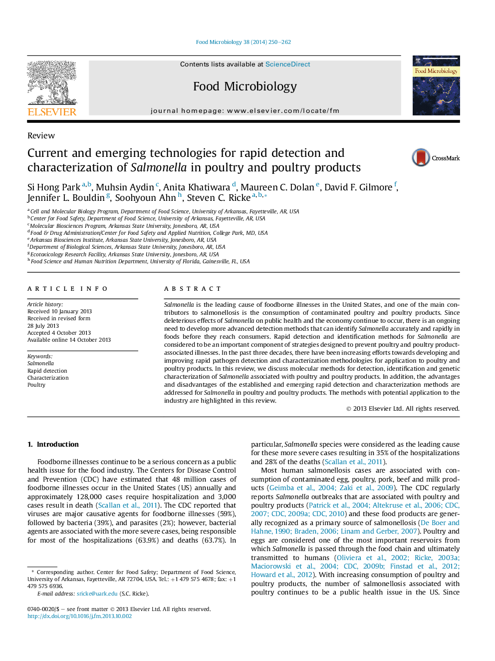 Current and emerging technologies for rapid detection and characterization of Salmonella in poultry and poultry products