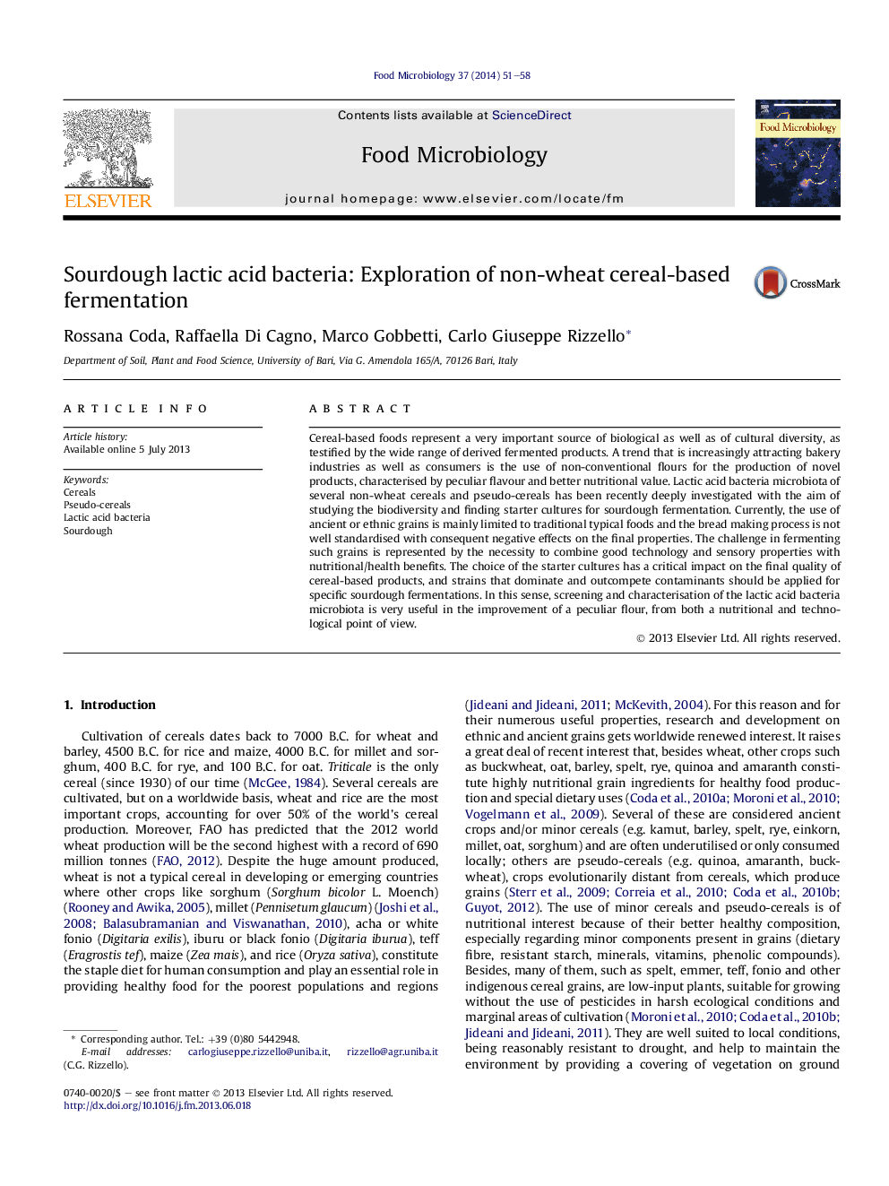 Sourdough lactic acid bacteria: Exploration of non-wheat cereal-based fermentation