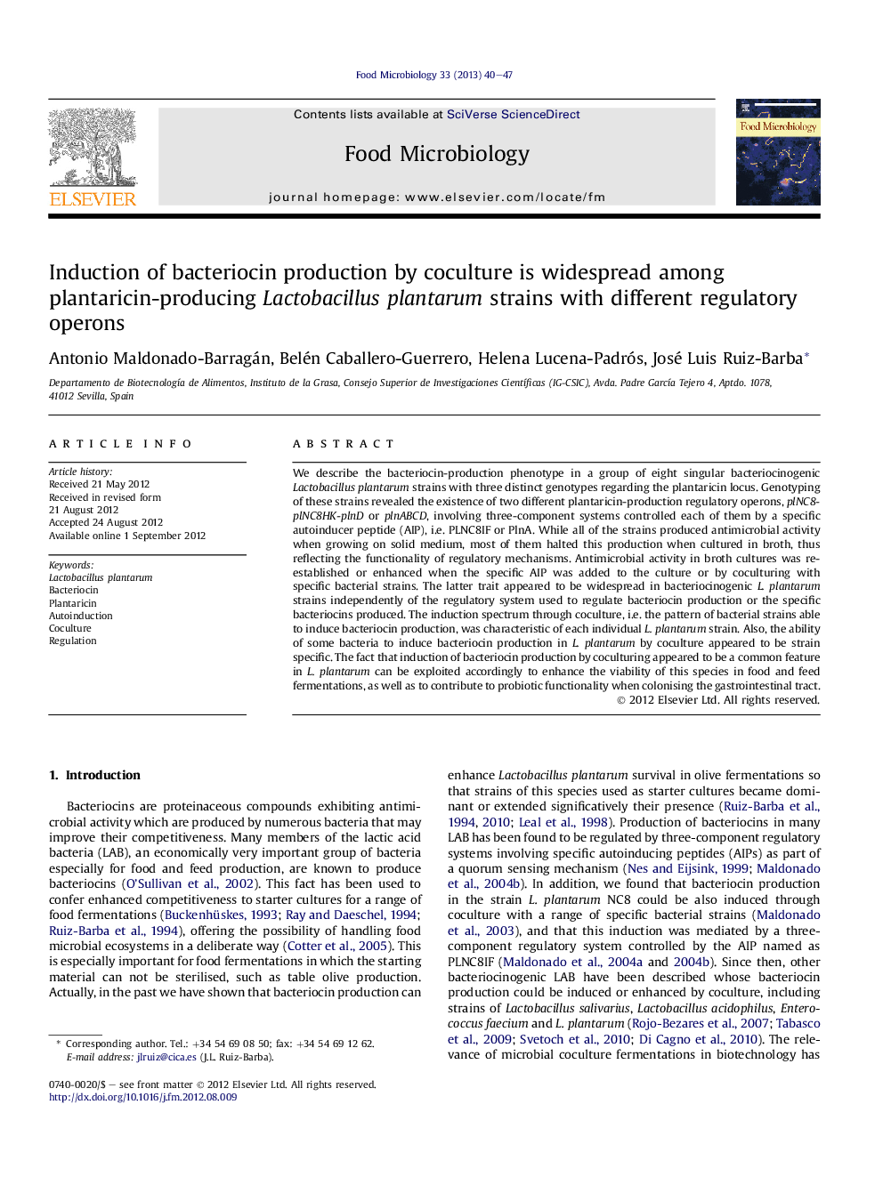 Induction of bacteriocin production by coculture is widespread among plantaricin-producing Lactobacillus plantarum strains with different regulatory operons