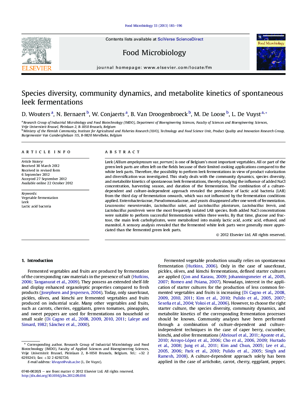 Species diversity, community dynamics, and metabolite kinetics of spontaneous leek fermentations