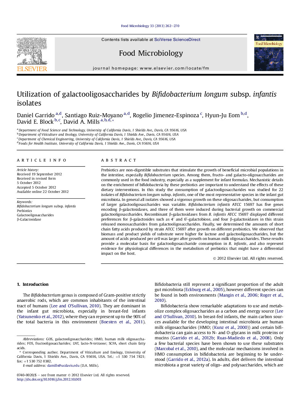 عکس صفحه اول مقاله: Utilization of galactooligosaccharides by Bifidobacterium longum subsp. infantis isolates Utilization of galactooligosaccharides by Bifidobacterium longum subsp. infantis isolates