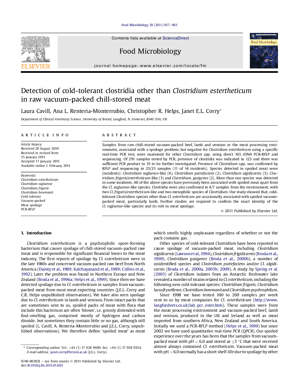 Detection of cold-tolerant clostridia other than Clostridium estertheticum in raw vacuum-packed chill-stored meat