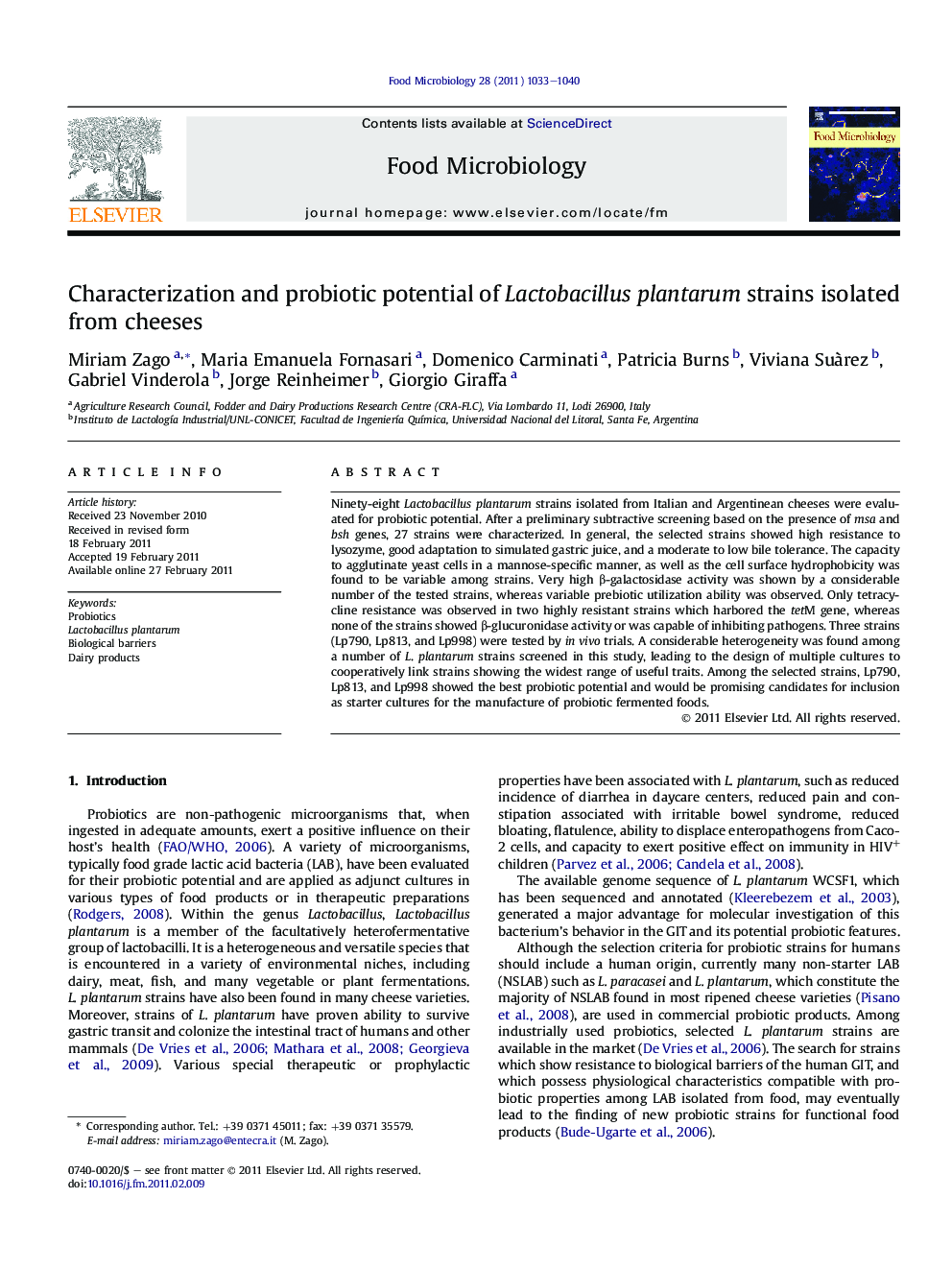 Characterization and probiotic potential of Lactobacillus plantarum strains isolated from cheeses