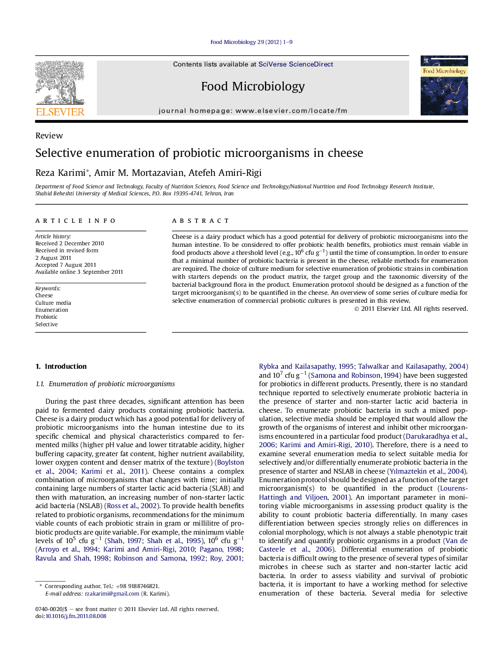 Selective enumeration of probiotic microorganisms in cheese