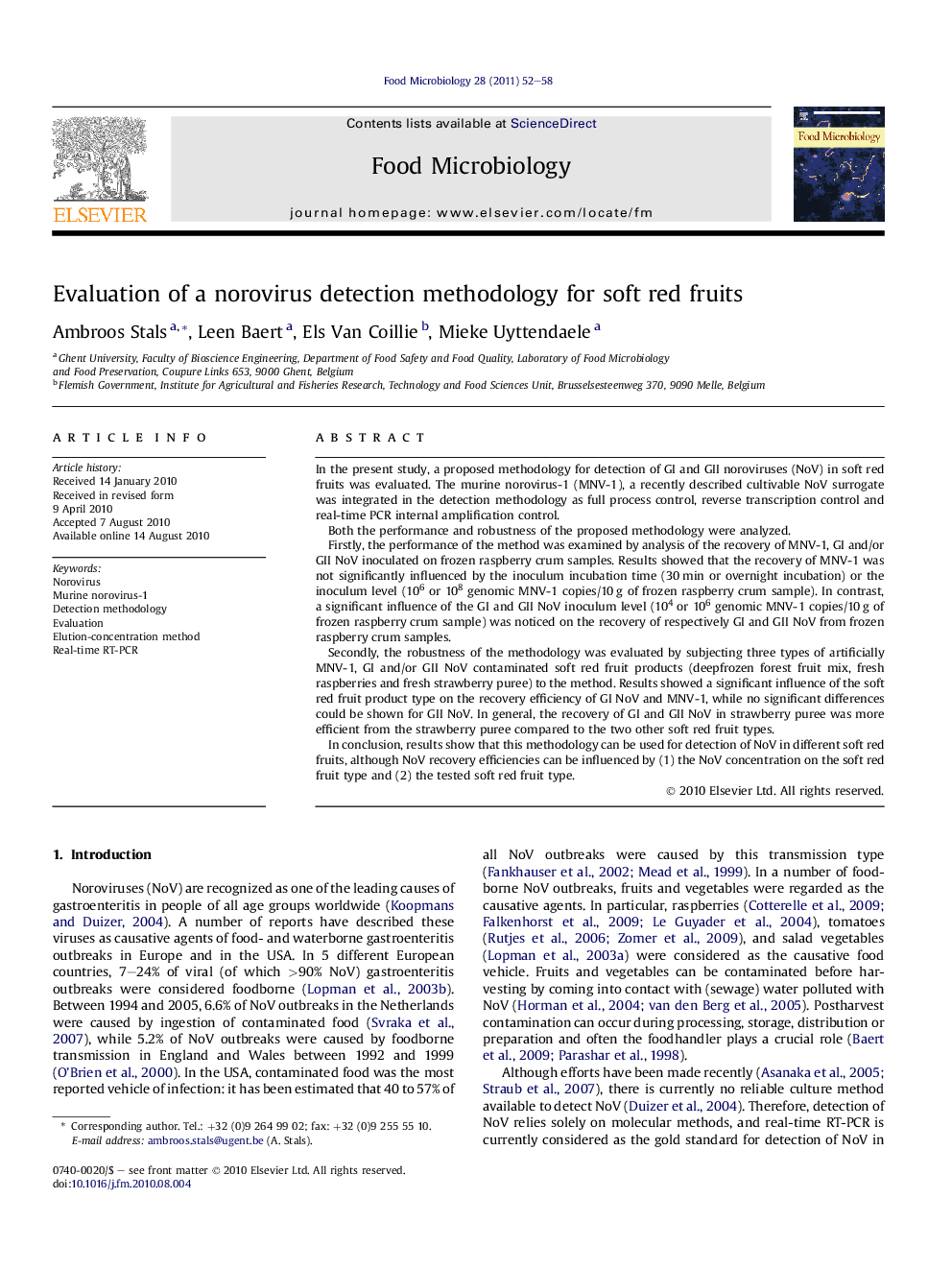 Evaluation of a norovirus detection methodology for soft red fruits