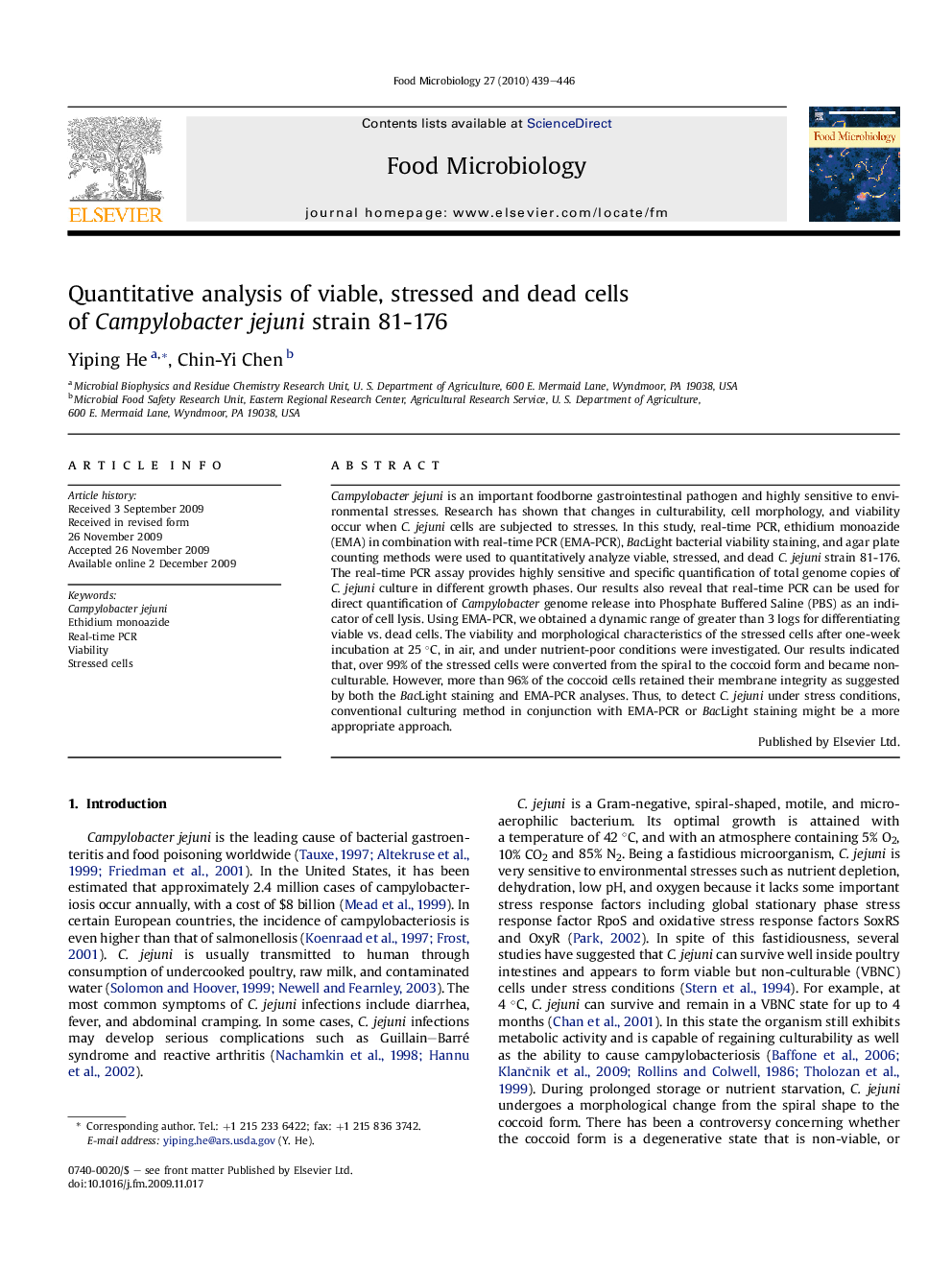 Quantitative analysis of viable, stressed and dead cells of Campylobacter jejuni strain 81-176