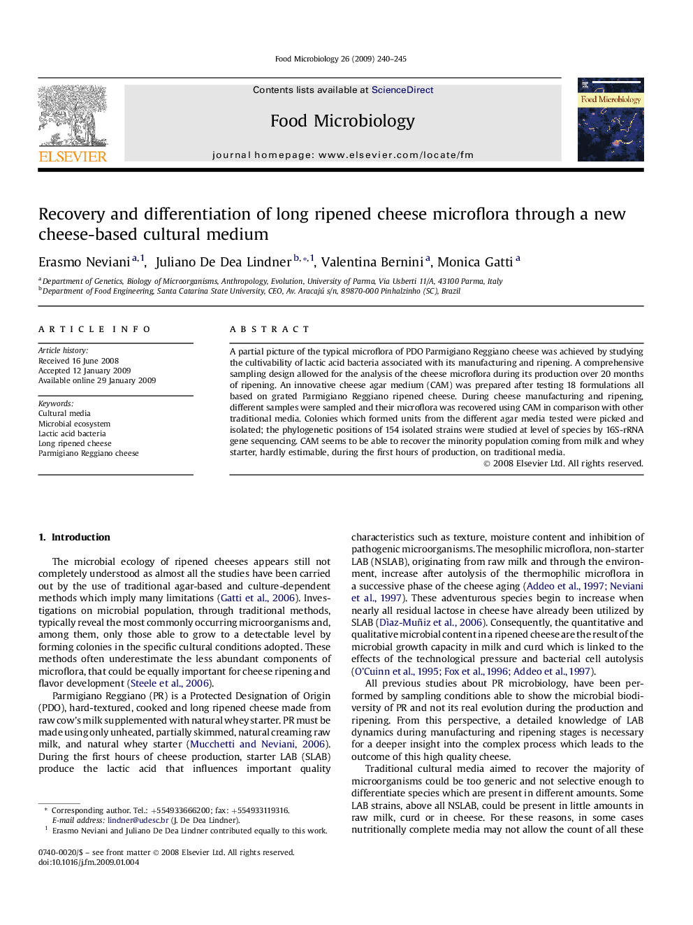 Recovery and differentiation of long ripened cheese microflora through a new cheese-based cultural medium