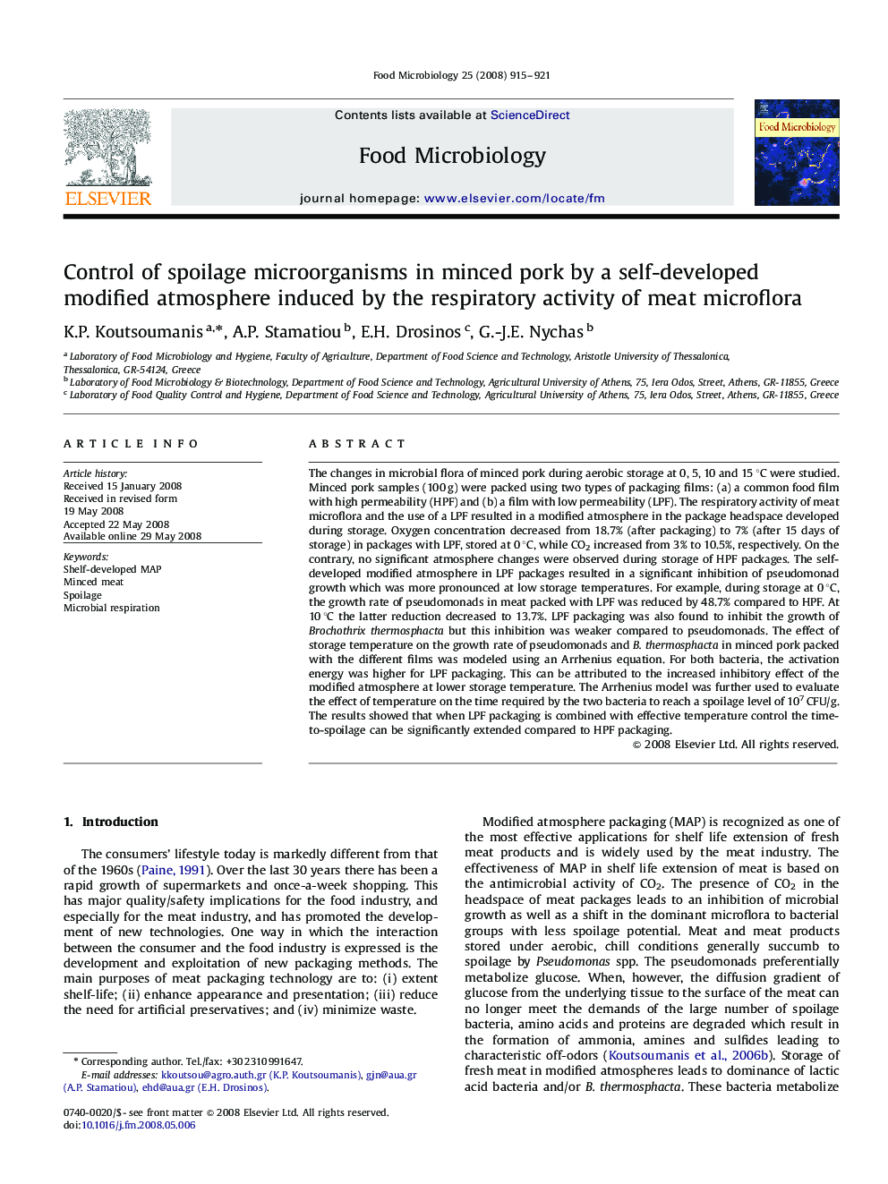 Control of spoilage microorganisms in minced pork by a self-developed modified atmosphere induced by the respiratory activity of meat microflora