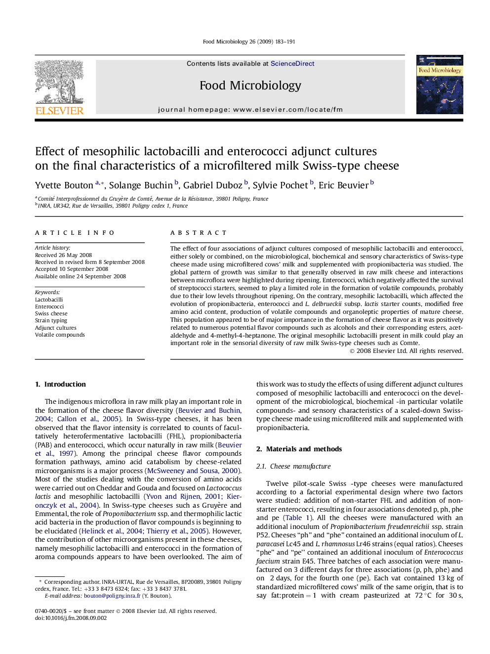 Effect of mesophilic lactobacilli and enterococci adjunct cultures on the final characteristics of a microfiltered milk Swiss-type cheese