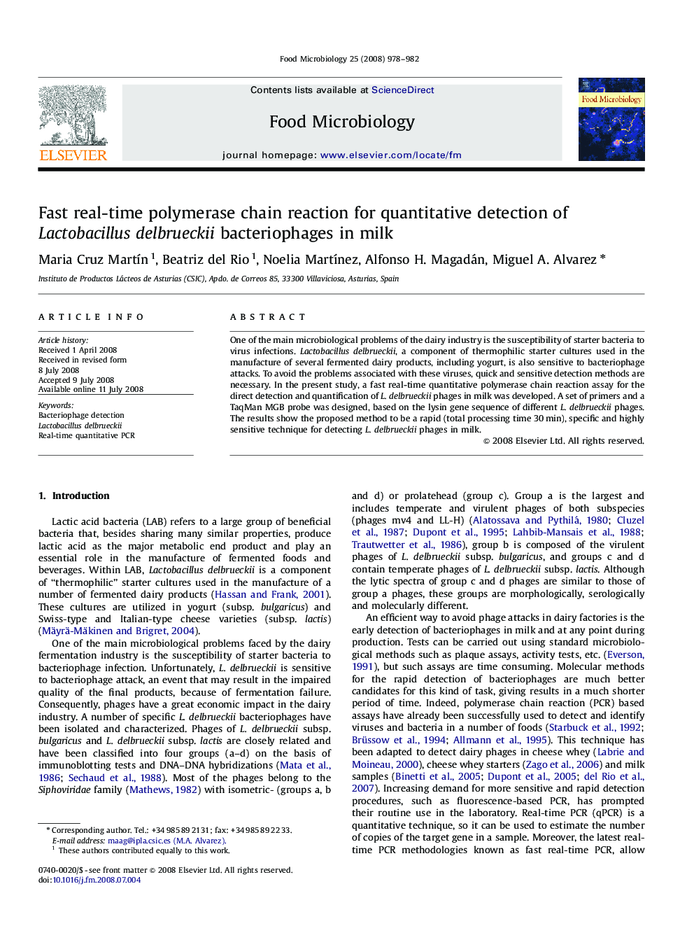 Fast real-time polymerase chain reaction for quantitative detection of Lactobacillus delbrueckii bacteriophages in milk