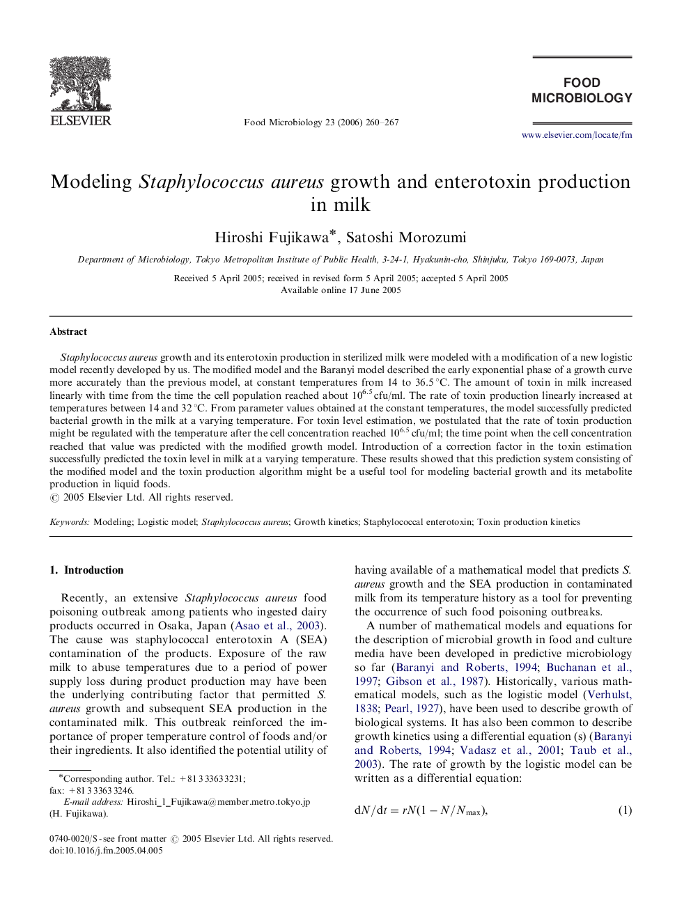 Modeling Staphylococcus aureus growth and enterotoxin production in milk